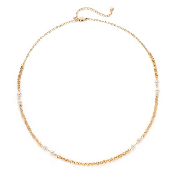 Wearable Art Gold-Tone Chain Link & Pearl Necklace - image 
