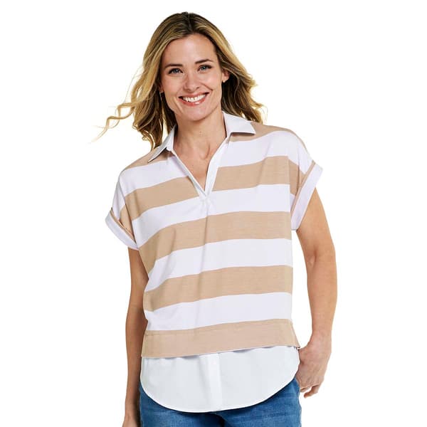 Plus Size Absolutely Famous Short Sleeve Two In One Stripe Blouse - image 