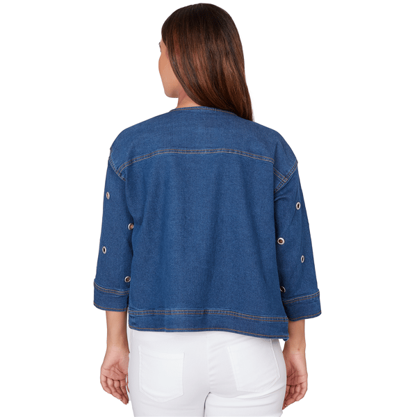 Petite Ruby Rd. Set Sail Grommet Detail Stretch Denim Jacket - image 