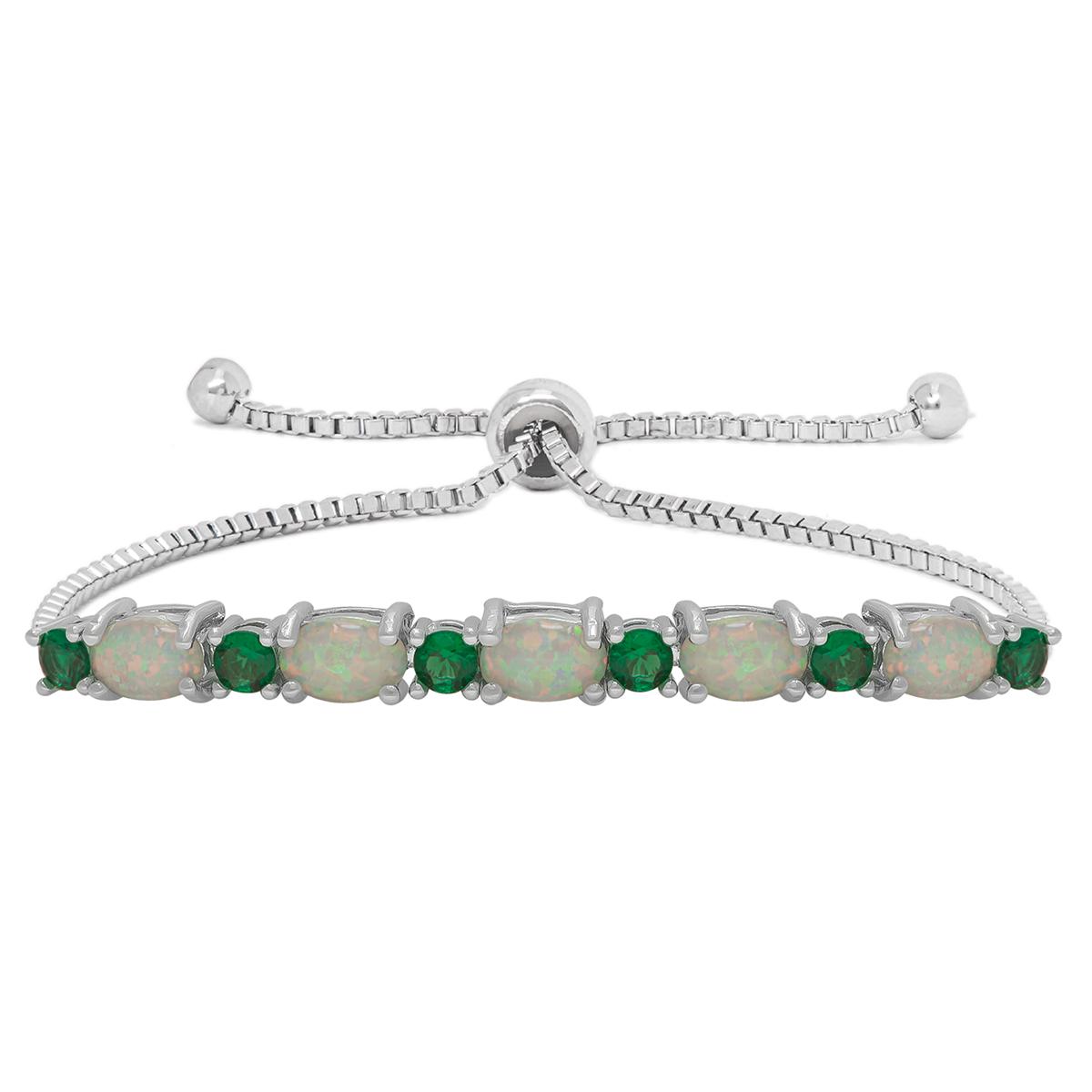 Gianni Argento Silver Lab Emerald & Oval Opal Adjustable...