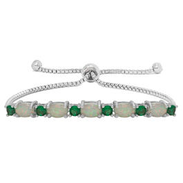 Gianni Argento Silver Lab Emerald & Oval Opal Adjustable Bracelet