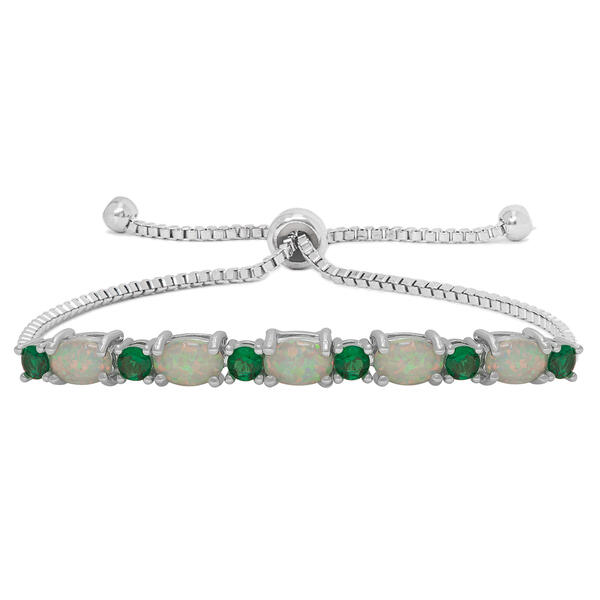 Gianni Argento Silver Lab Emerald & Oval Opal Adjustable Bracelet - image 