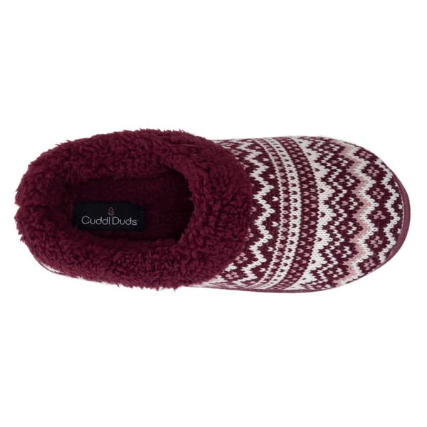 Womens Cuddl Duds® Fair Isle Faux Fur Collar Knit Clog Slippers