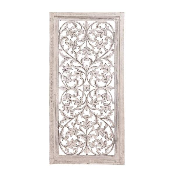9th & Pike&#40;R&#41; Cream Traditional Floral Mango Wood Wall Panel - image 