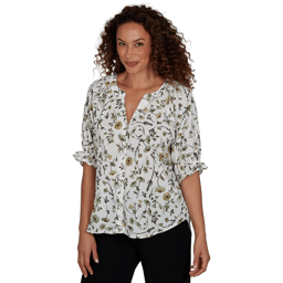 Petite Emaline La Vita Costiera Elbow Sleeve Floral Blouse