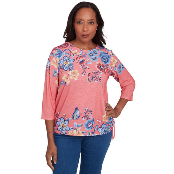 Womens Alfred Dunner Free Spirit Crew Neck Floral Blouse - image 
