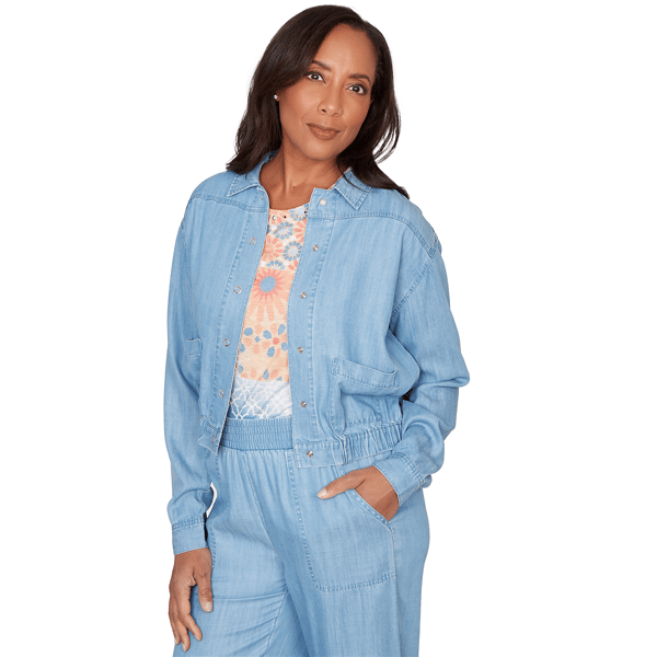 Petite Alfred Dunner Beachcomber Snap Button Denim Jacket