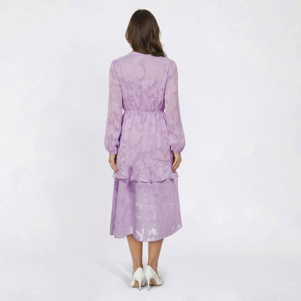 Womens Harlow & Rose Long Sleeve Jacquard Ruffle Trim Midi Dress