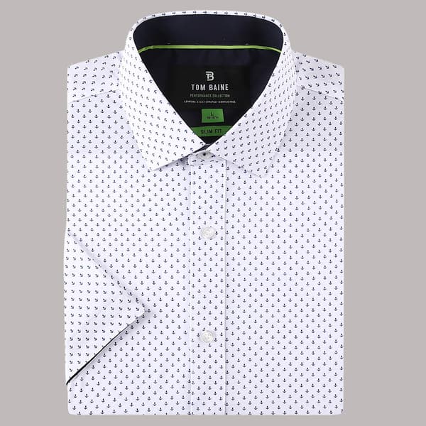 Mens Tom Baine Short Sleeve Slim Fit Anchor Dress Shirt - Blue
