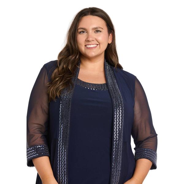 Plus Size R&M Richards Chevron Metallic Jacket Dress