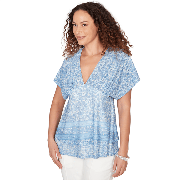 Plus Size Skye''s the Limit Sunny Blue Skies V Neck Layered Blouse