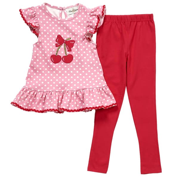 Girls &#40;4-6x&#41; Rare Editions Cherry Hearts Dot Top & Leggings Set - image 