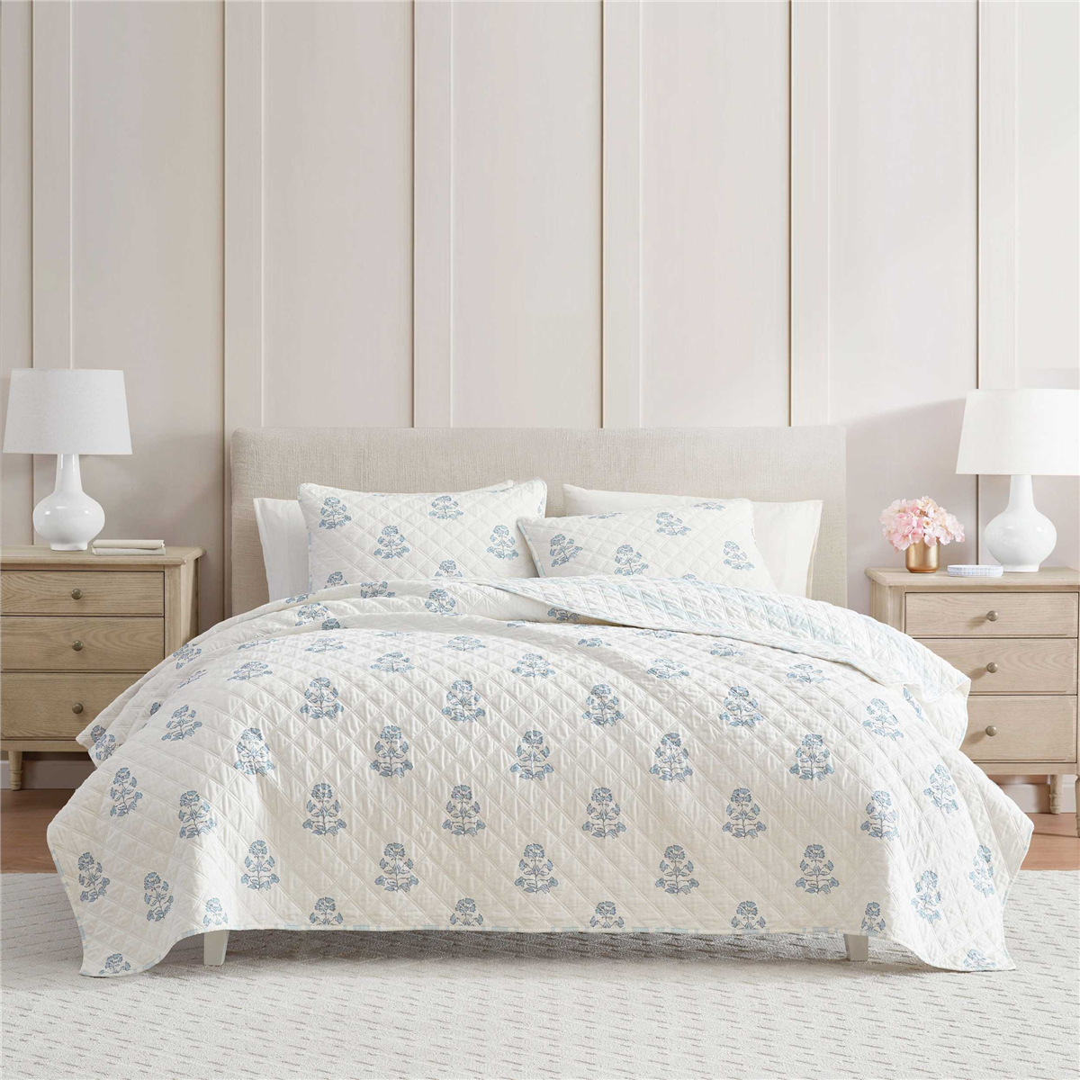 Martha Stewart Flower Block Print Quilt Set