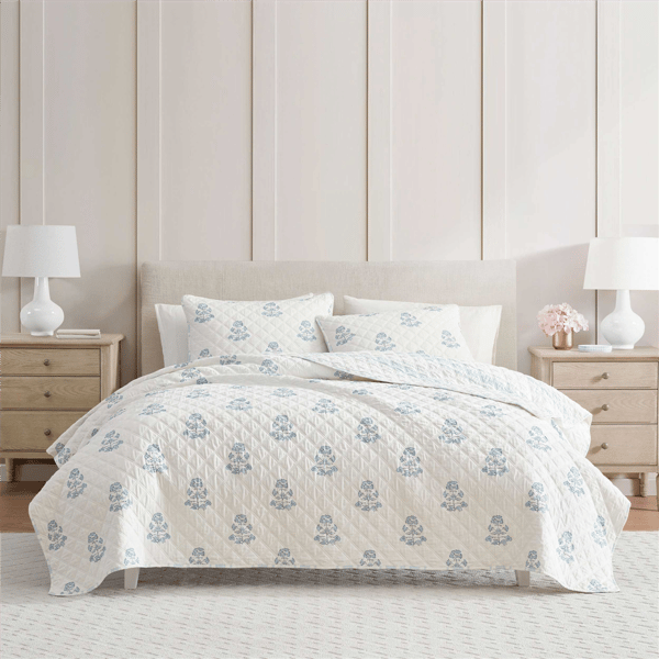 Martha Stewart Flower Block Print Quilt Set - image 
