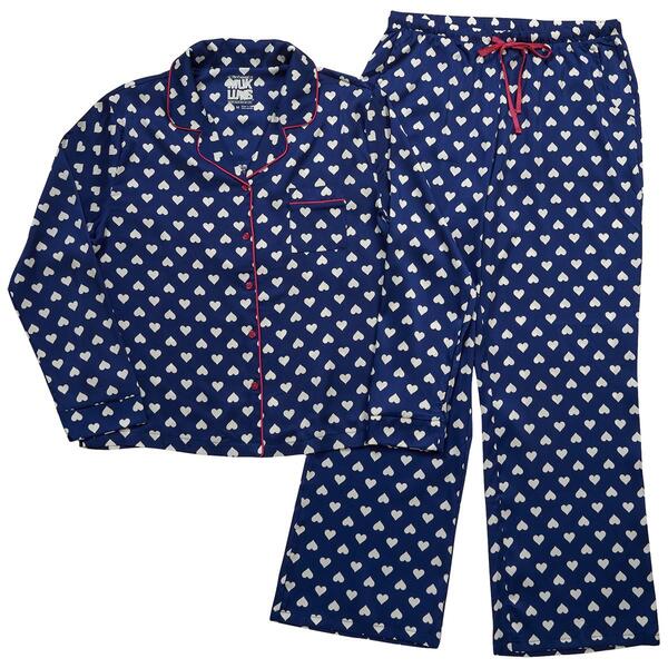 Womens MUK LUKS&#40;R&#41; Long Sleeve Happy Hearts Satin Pajama Set - image 