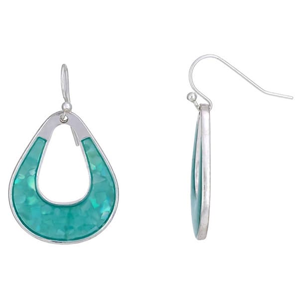 Ashley Cooper(tm) Aqua Shell Glitter Open Teardrop Earrings - image 