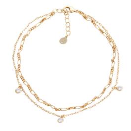 Barefootsies Gold Over Brass 2-Strand CZ Chain Anklet