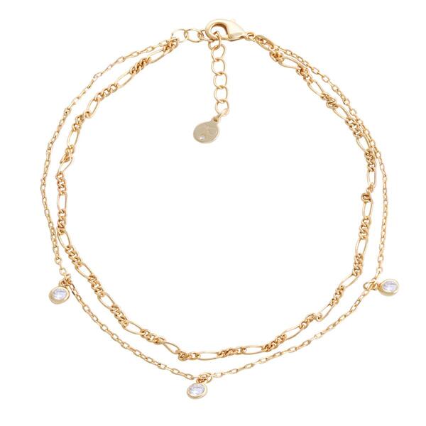 Barefootsies Gold Over Brass 2-Strand CZ Chain Anklet - image 