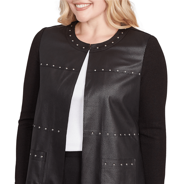 Womens Alfred Dunner Business As Usual Faux Leather Sweater