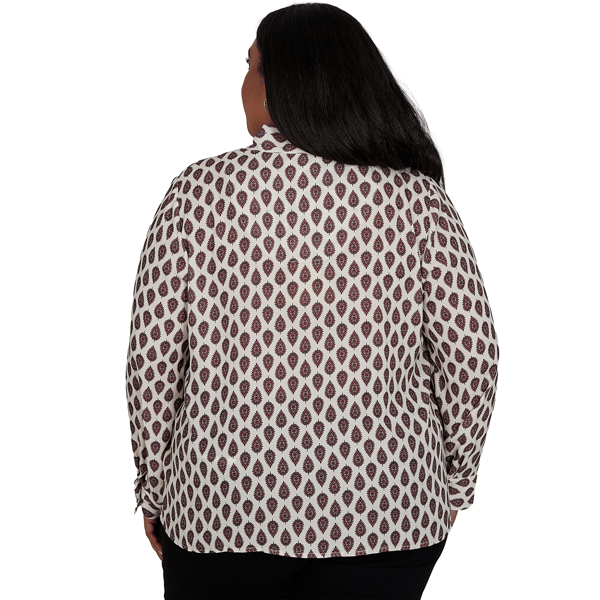 Plus Size Emaline Country Code Tie Neck Medallion Blouse