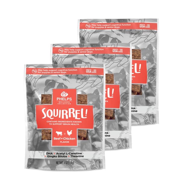 Phelps Wellness 3pk. Squirrel Attention Focusing Dog Treats - image 