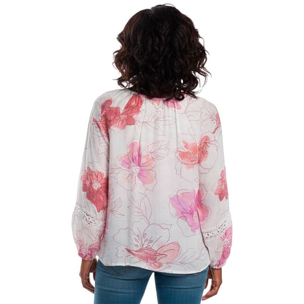 Petite Zac & Rachel Floral Bracelet Sleeve Tie Neck Blouse