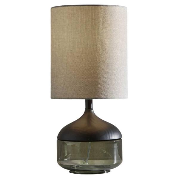 HomeRoots 16in. Dark Green Wood and Smoked Glass Table Lamp