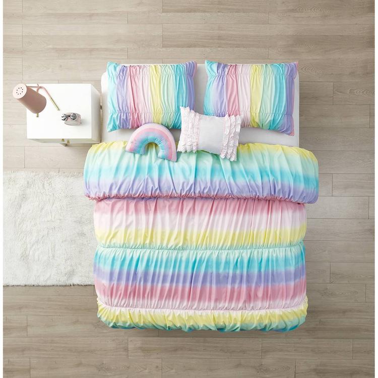 Alex &amp; Bella Rainbow Rouched Microfiber Comforter Bedding Set