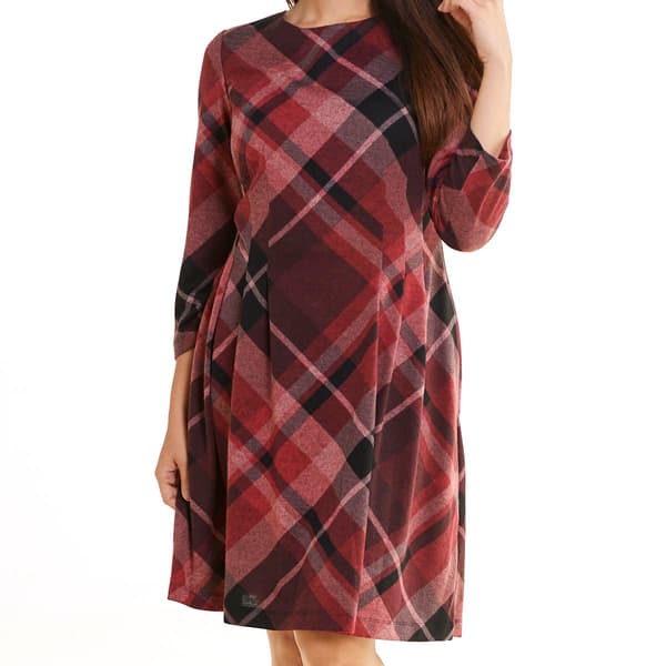 Womens Connected Apparel Long Sleeve Plaid A-Line Dress