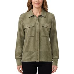 Womens Cure Long Sleeve Rib Hacci 2 Pocket Button Front With Col