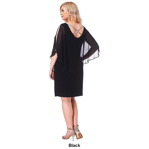 Womens MSK Solid Chiffon Capelet Rhinestone Cross Back Dress