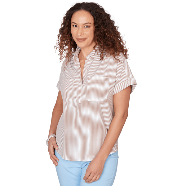 Petite Hearts of Palm Cool & Collected Stripe Woven Blouse