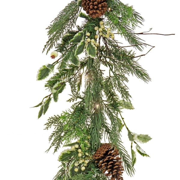 National Tree 6ft. Holly & White Berry Garland w/ LED Lights