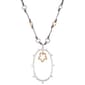 Bella Uno Two-Tone Flower Beaded Oval Pendant Necklace - image 1