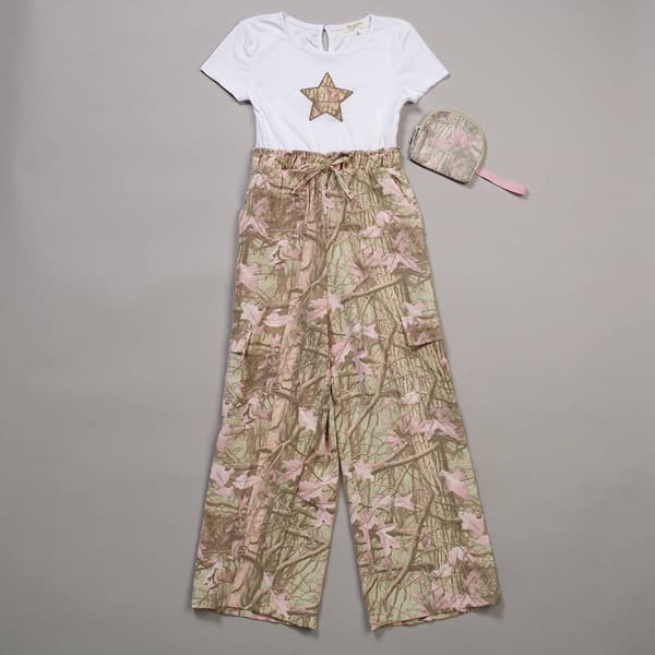 Girls (7-16) No Comment Short Sleeve Star Camo Paperbag Jumpsuit