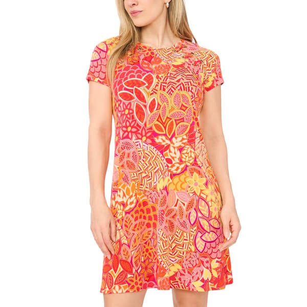 Petites MSK Short Sleeve Print Ity Grommet Trim Dress - image 