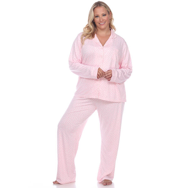 Plus Size White Mark Dotted Long Sleeve Pajama Set