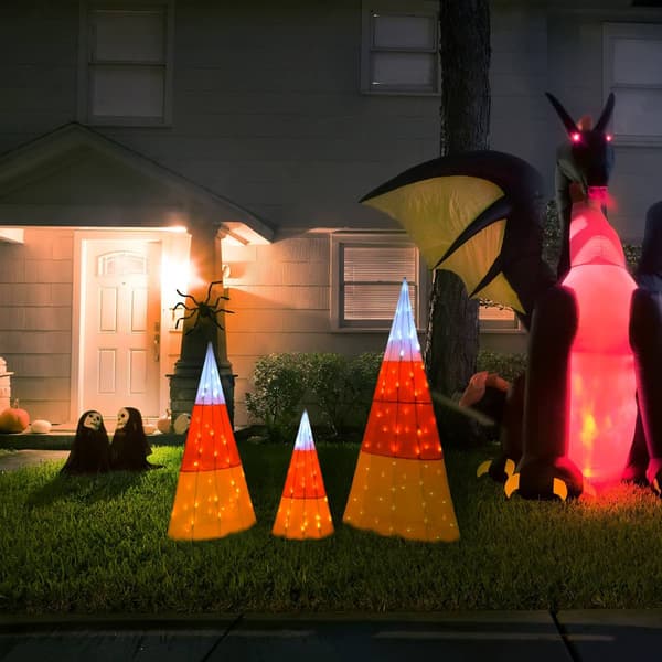 National Tree 3pc. Pre-Lit Candy Corn Cones