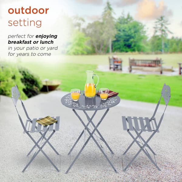 Alpine 3pc. Grey Metal Bistro Set w/ Leaf Details