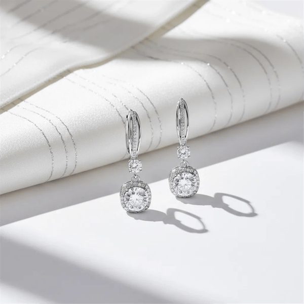 Saffron Sterling Silver 2ctw Moissanite Halo Drop Huggie Earrings