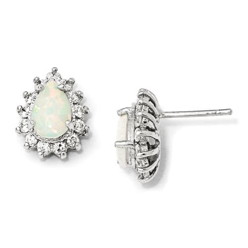 Sterling Silver Synthetic Opal Post Earrings - image 