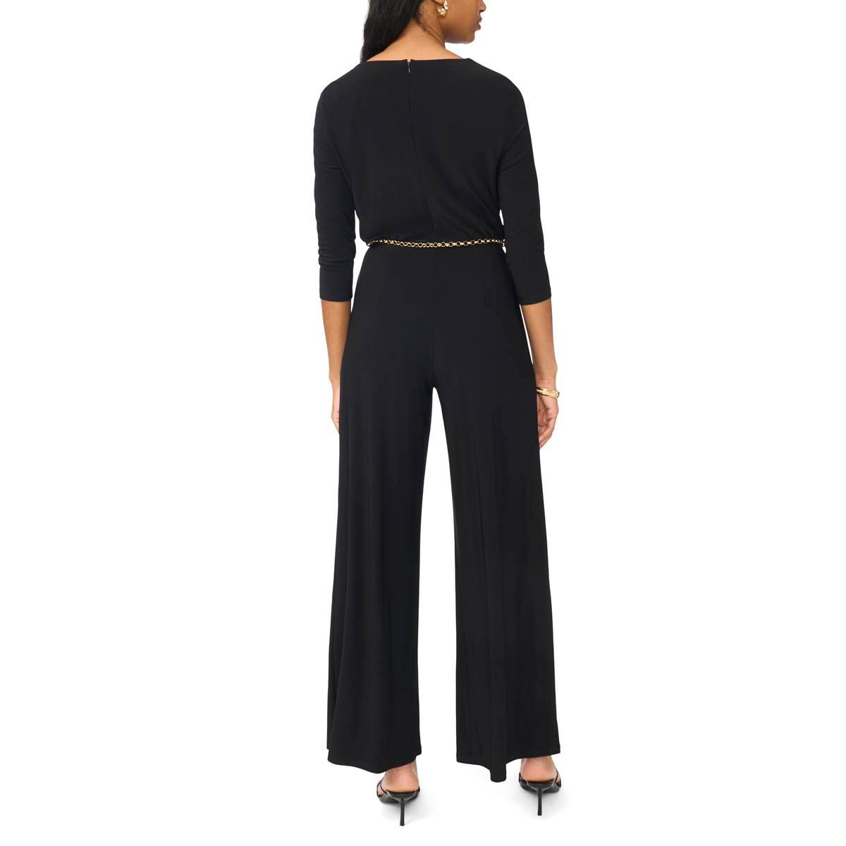 Womens MSK 3/4 Sleeve Drape Neck Belt Waist Jumpsuit