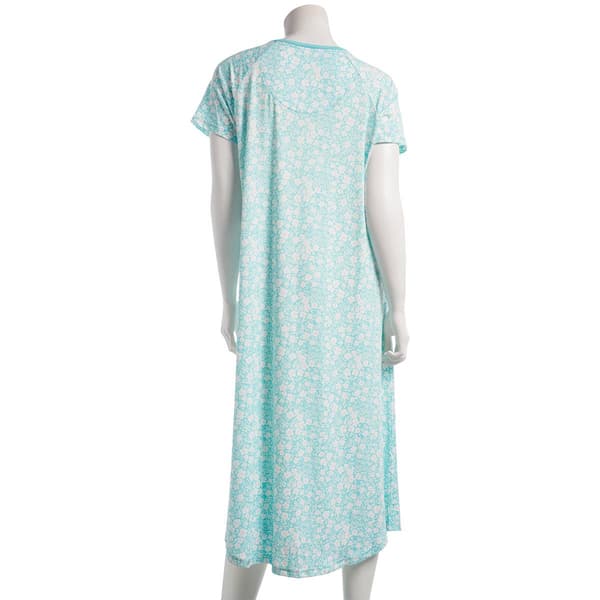 Womens White Orchid Floral Short Sleeve Henley Nightgown