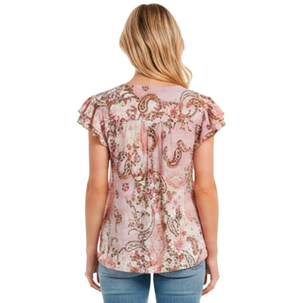 Womens Absolutely Famous Short Flutter Sleeve Square Neck Blouse