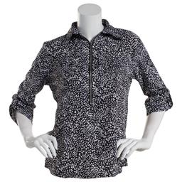 Womens Notations 3/4 Sleeve Print Zip Front Equipment Shirt