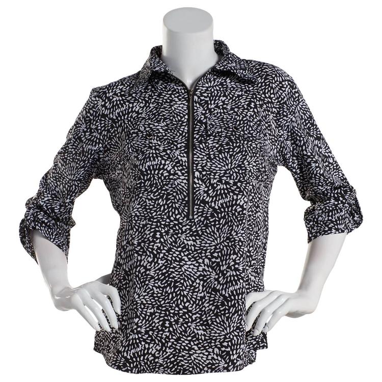 Womens Notations 3/4 Sleeve Print Zip Front Equipment Shirt