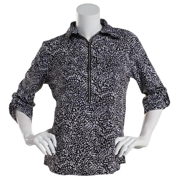 Womens Notations 3/4 Sleeve Print Zip Front Equipment Shirt