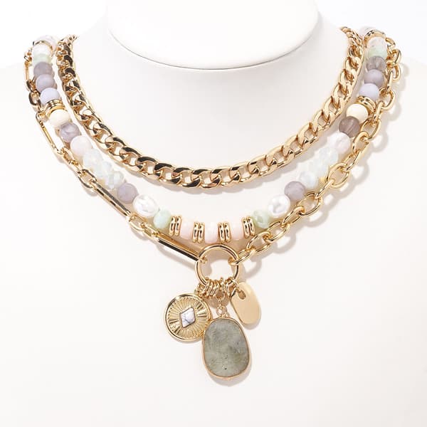 Ashley Cooper(tm) 3 Row Gold-Tone Chain Pastel Bead Charm Pendant - image 