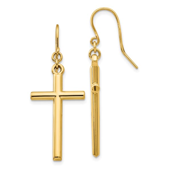 Gold Classics&#40;tm&#41; 14kt. Gold Shepherd Hook Cross Dangle Earrings - image 