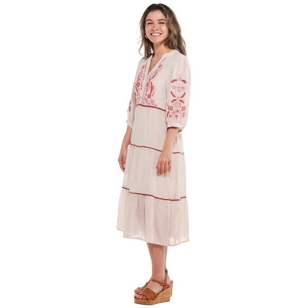 Womens Figueroa & Flower Elbow Sleeve Embroidered Tier Dress